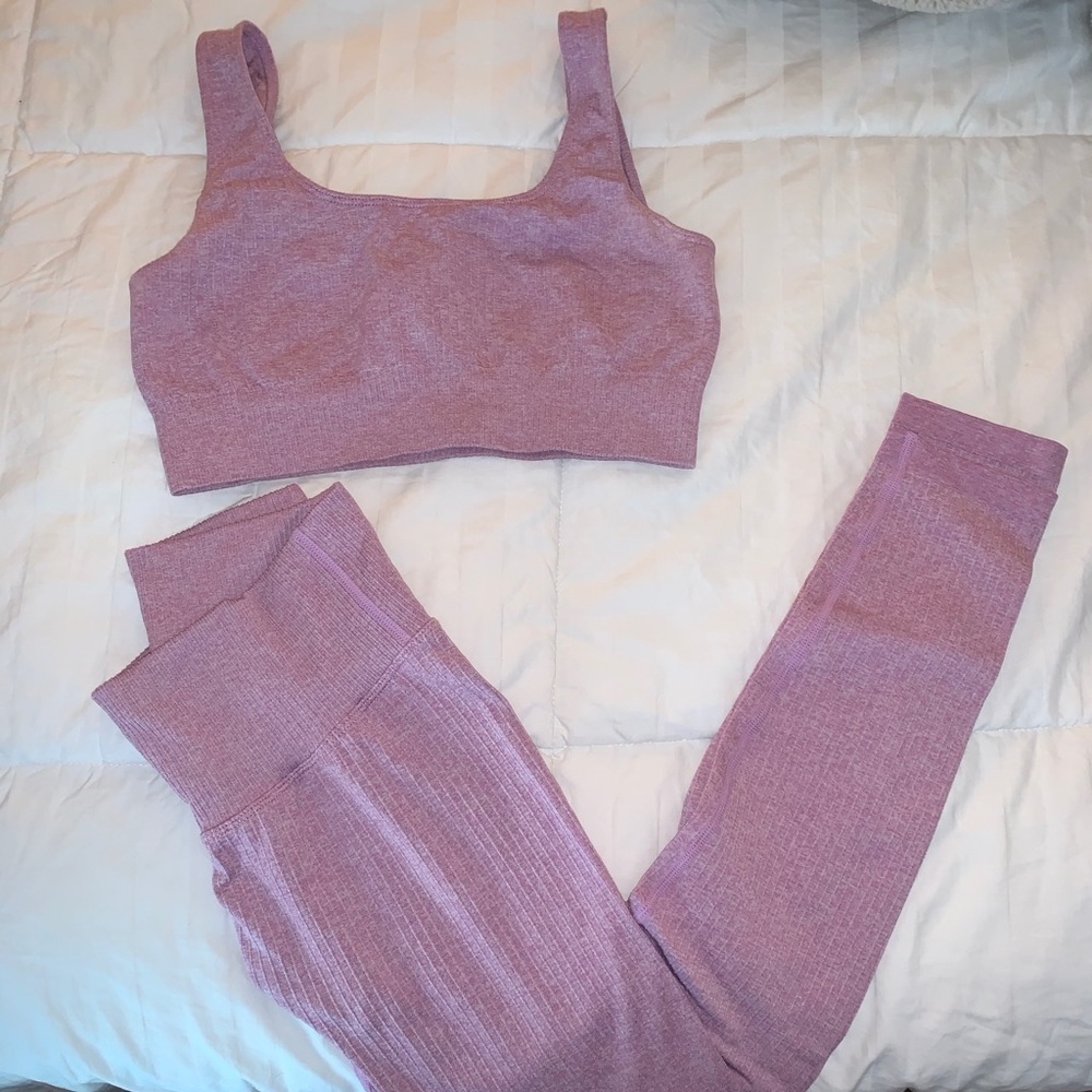 pink ribbed workout set size medium